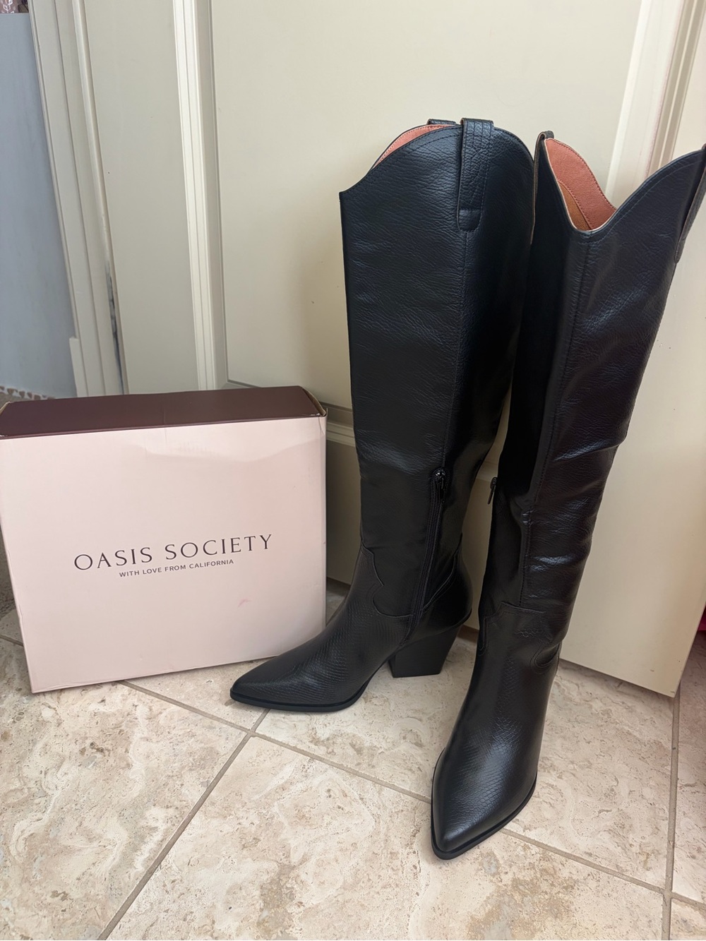 Western Black Knee-High Boots